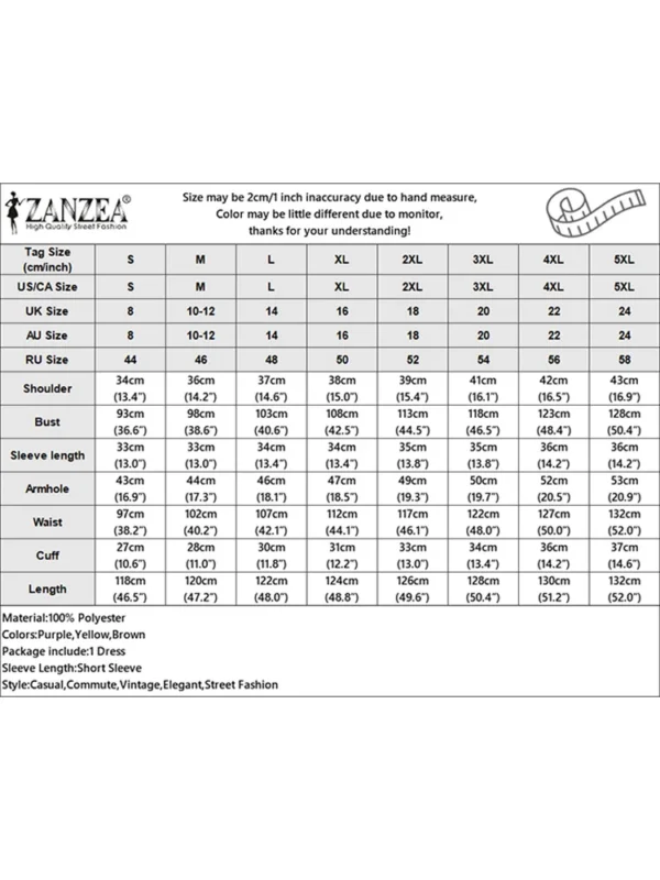 Zazeza-فساتين نسائية بفتحة رقبة على شكل حرف V ، أحادية اللون ، أكمام قصيرة منفوخة ، فستان متوسط الطول ، فضفاض ، كبير الحجم ، موضة الشارع ، الصيف ، أنيق - Image 6