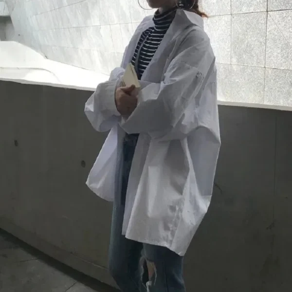 Zadily 2023 ربيع الحد الأدنى شيك كبير الحجم المرأة الأبيض الأساسية قميص طويل الأكمام زر حتى فضفاض امرأة تونك بلوزة الملابس - Image 4