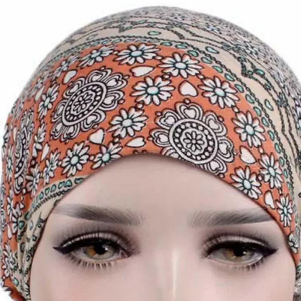 الحجاب الإسلامي النساء وشاح الرأس موضة طباعة بسط غطاء الرأس قبة لا حافة عمامة قبعة مسلم الحجاب - Image 6