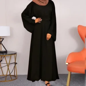 فستان نسائي إسلامي لعيد 2025 عباية رمضان رقبة دائرية طول كامل لون سادة رداء طويل عبايات دبي قفطان متواضع المغرب جلابية