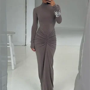 Tossy مطوي موضة المرقعة فستان طويل المرأة عالية الخصر كم طويل الصلبة سليم فستان الحفلات صيف 2024 فستان ماكسي الإناث