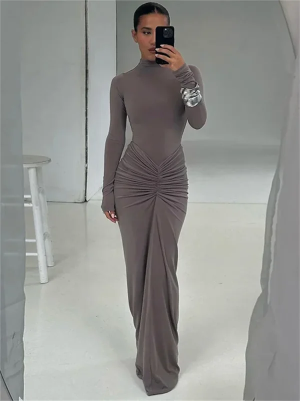 Tossy مطوي موضة المرقعة فستان طويل المرأة عالية الخصر كم طويل الصلبة سليم فستان الحفلات صيف 2024 فستان ماكسي الإناث
