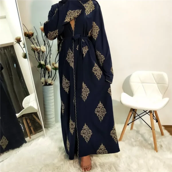 عباية إسلامية مفتوحة مطرزة للنساء المسلمات دبي تركيا قفطان فساتين صوفية للنساء رداء كاجوال قفطان نسائي - Image 4