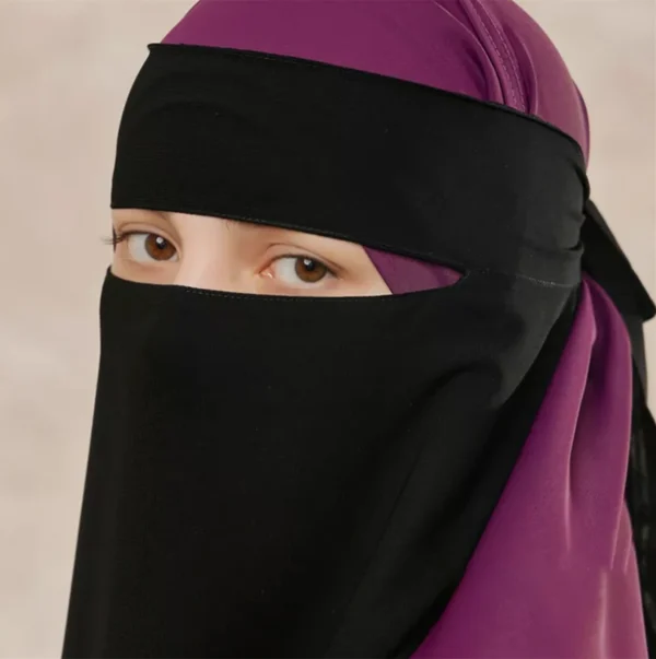 أسود الديكور الشيفون وشاح للنساء ، مسلم غطاء الوجه الحجاب ، وشاح الإسلامية ، المرأة الصلاة ، اللؤلؤ الوجه ، جودة عالية - Image 2