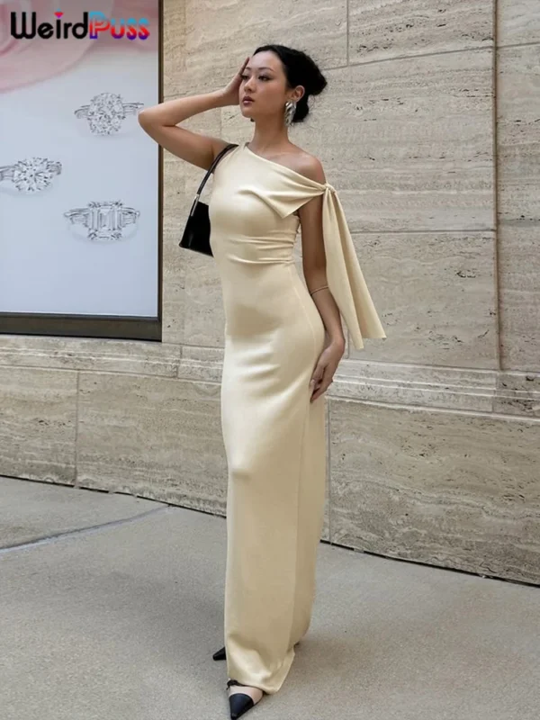 فستان نسائي غريب بدون أكمام بكتف واحد ، ضمادة عقدة أنيقة ، Bodyshape ، بسيط ، نحيف ، مثير ، أحادي اللون ، حفلة ، صيف - Image 5
