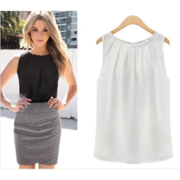 السفر العمل بلوزة المرأة بلوزة الصيف الجديدة أزياء أكمام جولة الرقبة بلوزة شيفون القماش Vestidos - Image 3