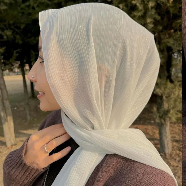 قسط لامعة الشيفون الحجاب الماليزية النساء الأوشحة شال طويل الشيفون التجعيد شال الإناث الإسلامية تنفس الحجاب - Image 4