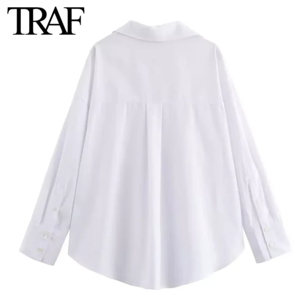 TRAF بلوزة نسائية ربيعية من القطن أكسفورد بأكمام طويلة واحدة الصدر وطية صدر السترة ملابس الشارع قميص أنيق للسيدات قطع علوية Mujer - Image 3