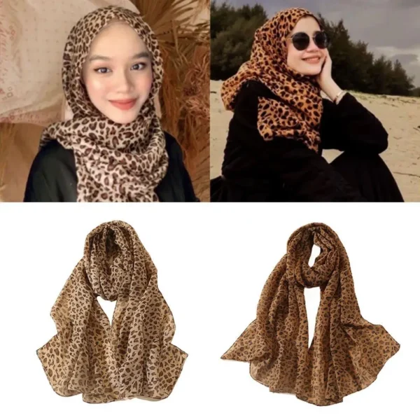 وشاح شيفون مطبوع على شكل فهد للنساء ، شالات إسلامية ناعمة ، أوشحة رفيعة طويلة ، موضة السيدات ، الشتاء ، St H8L8 - Image 2