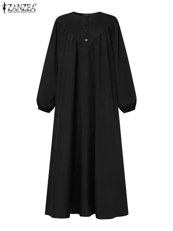 ZANZEA الصلبة مسلم موضة فستان إسلامي المرأة خمر تركيا عباية رداء طويل الأكمام الحجاب س الرقبة مطوي فضفاض كيبيا 2025 - Image 5