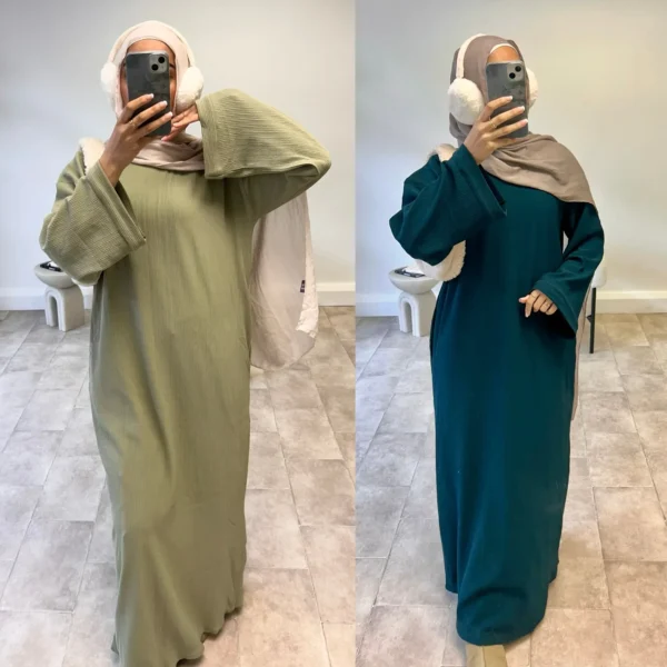 فستان عباية سروال قصير عربي دافئ للنساء رمضان دبي معطف إسلامي متواضع ملابس إسلامية شتوية جديدة رداء متين تركيا - Image 3
