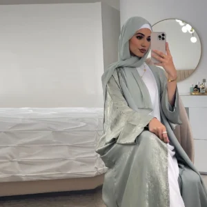 بيتوينج كيمونو مفتوح من الساتان للنساء ، عباية حفلات لامعة ، فستان قفطان ، ملابس إسلامية ، عبايات دبي ، رمضان ، عيد ، فاخر ، إسلامي