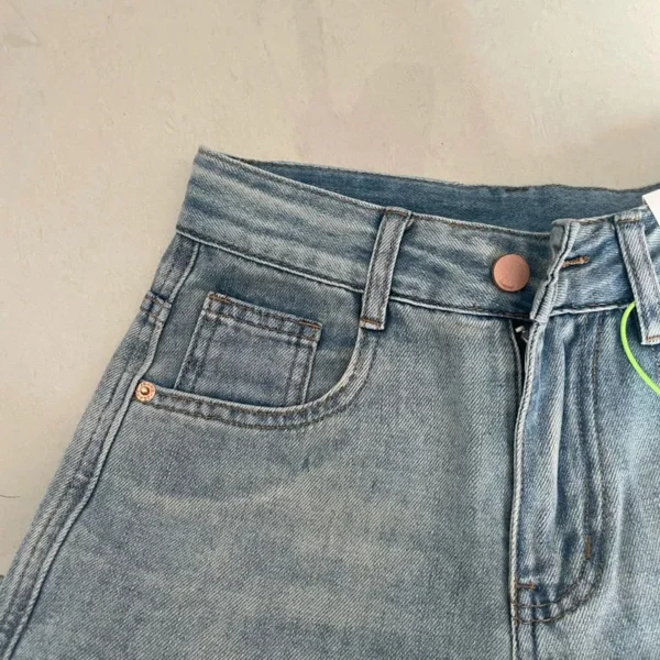 أساسيات الجينز النسائية كامل طول مستقيم بنطال ذو قصة أرجل واسعة عالية الخصر جيوب زر بلون خمر بنطلون جينز غير رسمي - Image 2