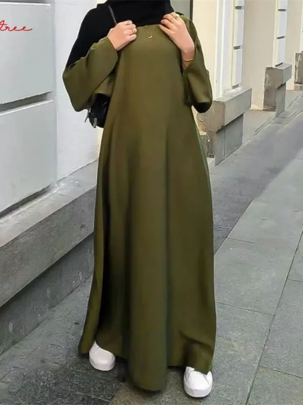فستان إسلامي من الساتان الحريري الجلابة دبي بطول كامل وأكمام مضيئة عباية ناعمة لامعة دبي تركيا رداء إسلامي WY921