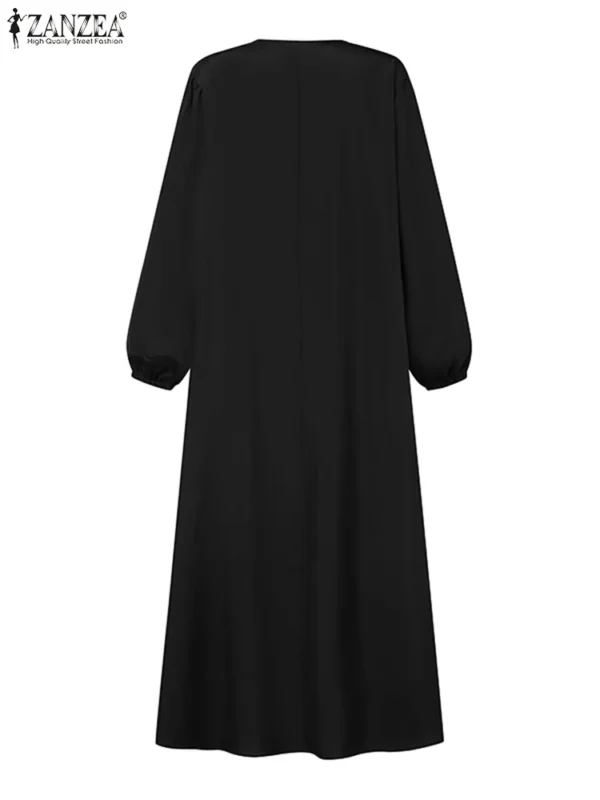ZANZEA الصلبة مسلم موضة فستان إسلامي المرأة خمر تركيا عباية رداء طويل الأكمام الحجاب س الرقبة مطوي فضفاض كيبيا 2025 - Image 6