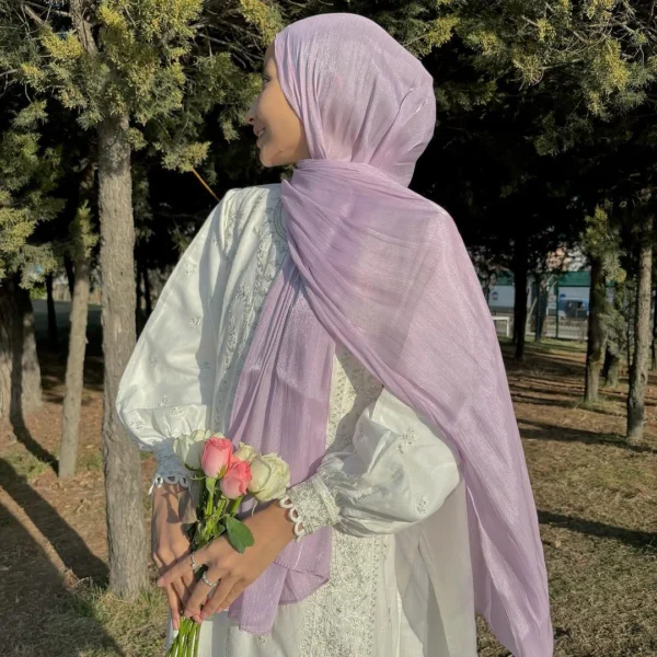 قسط لامعة الشيفون الحجاب الماليزية النساء الأوشحة شال طويل الشيفون التجعيد شال الإناث الإسلامية تنفس الحجاب - Image 3