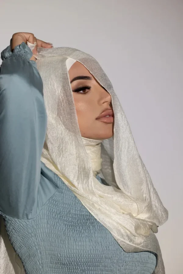 كبير الحجم وشاح من الكتان الحجاب الحرير الحجاب بلون اللؤلؤ ضوء البيج وشاح الشاطئ الشمس حماية رئيس الأوشحة أغطية الرأس للنساء - Image 3