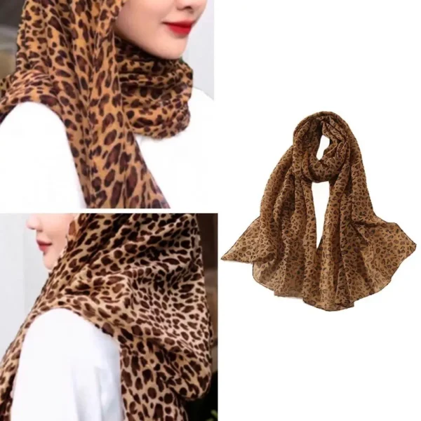 وشاح شيفون مطبوع على شكل فهد للنساء ، شالات إسلامية ناعمة ، أوشحة رفيعة طويلة ، موضة السيدات ، الشتاء ، St H8L8
