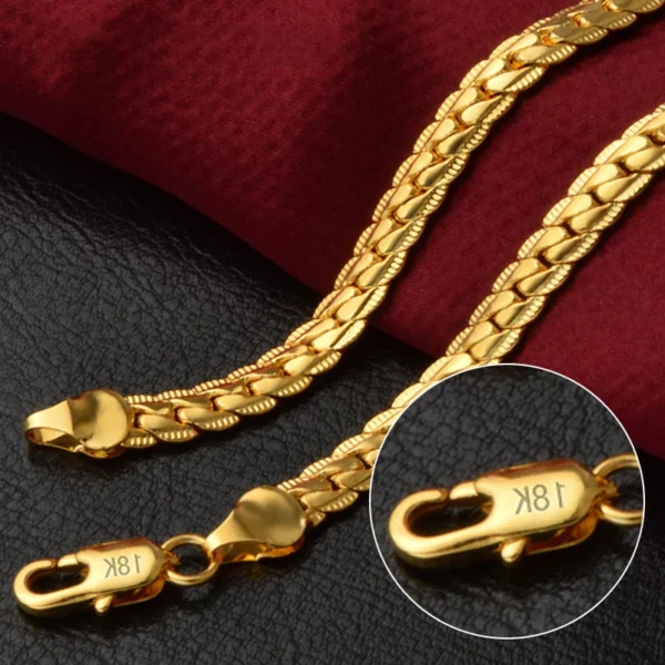 18K الذهب/الفضة اللون 6 مللي متر كامل جانبية قلادة 8/18/20/24 بوصة سلسلة للمرأة الرجال موضة الزفاف مجوهرات الخطوبة - Image 4