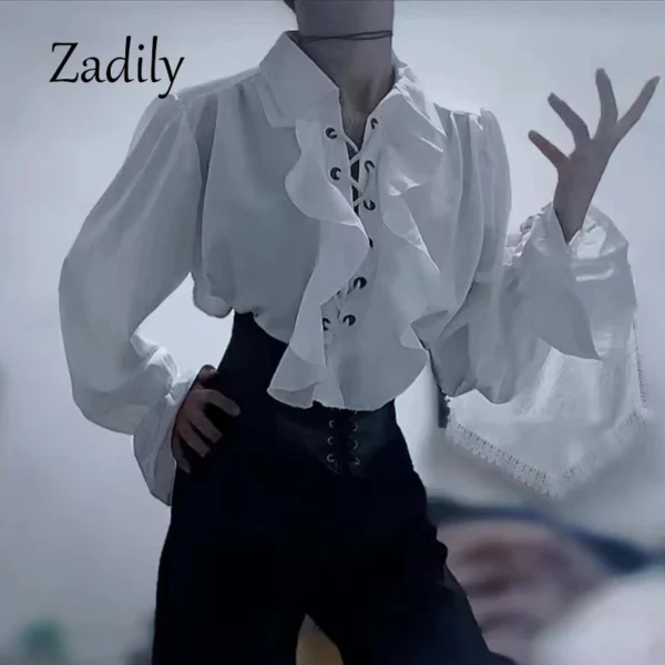 2024 المرأة القراصنة قميص مصاص دماء الأمير الشاعر قمصان القرون الوسطى القرصان الرتوش الدانتيل يصل عصر النهضة خمر القوطية بلوزة بلايز