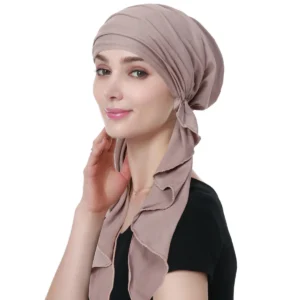 2024 جديد بلون التجعيد المرأة الحجاب السيدات المسلمات عمامة بونيه ذيل طويل رئيس التفاف وشاح الرأس القبعات الهندية