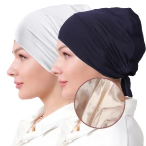 طبقة مزدوجة مشروط الساتان الحجاب قبعة تربان إسلامية باندانا الإسلام Undercap مع التعادل بونيه الحجاب الفوري للنساء الأوشحة التركية