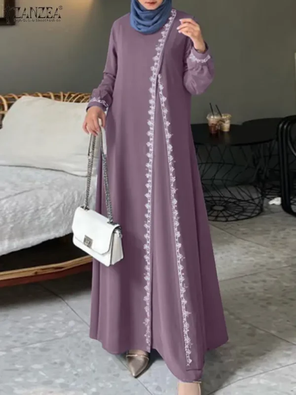 فستان طويل كروشيه من الدانتيل ZANZEA للنساء ، كم طويل ، رقبة دائرية ، قفطان أنيق ، عباية إسلامية ، روب تركي ، فضفاض ، ربيعي - Image 5
