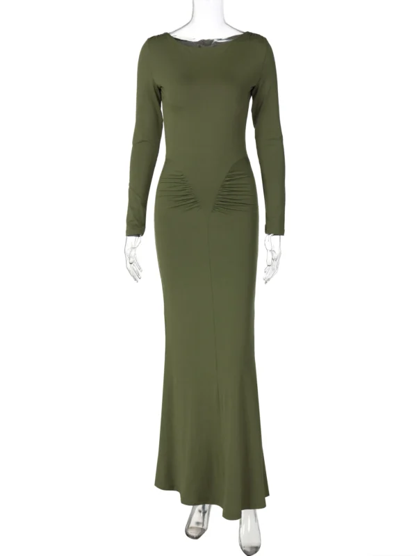 Hugcitar 2024 الخريف الصلبة طويلة الأكمام ثنيات مثير Bodycon ماكسي فستان الحفلة الراقصة المرأة موضة Y2K ملابس مهرجان الحفلات المسائية - Image 6